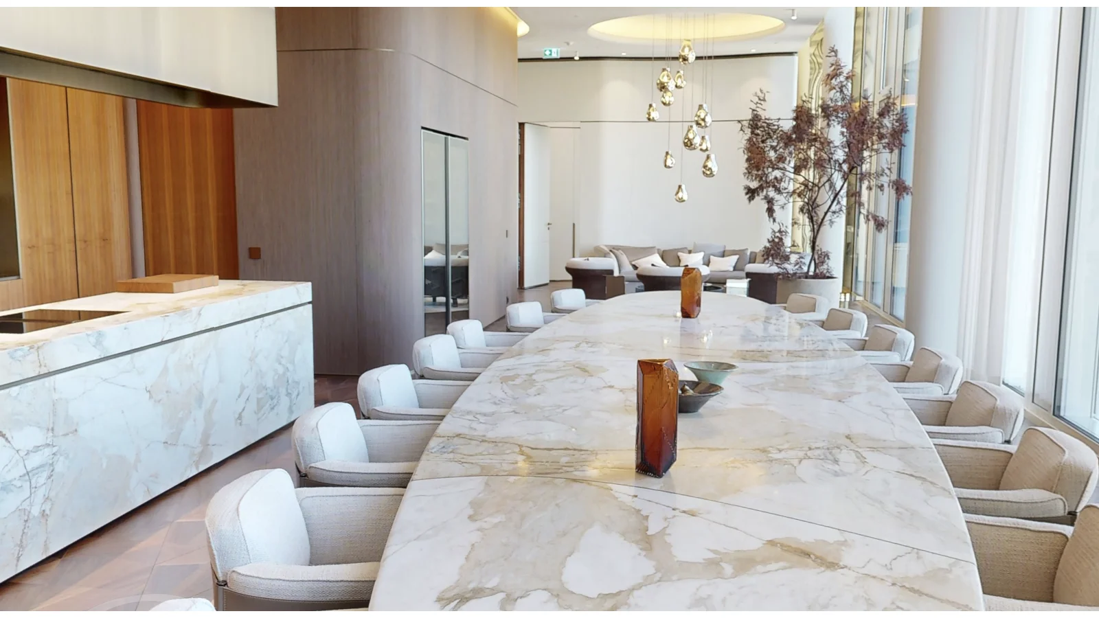 Private dining room with a single long table at Junghof.