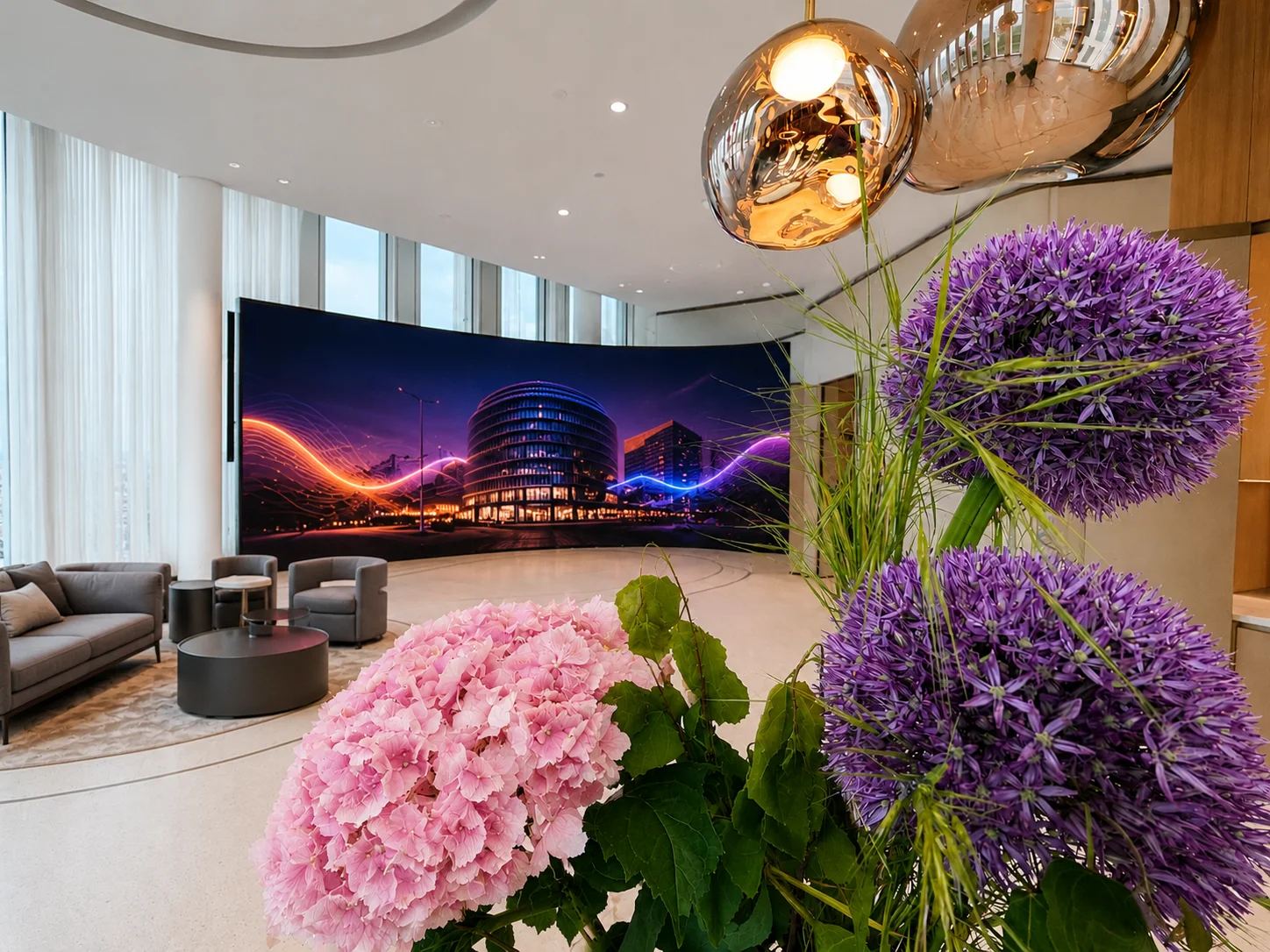 LED wall in the Tiergarten Salon, neon architectural broadcast