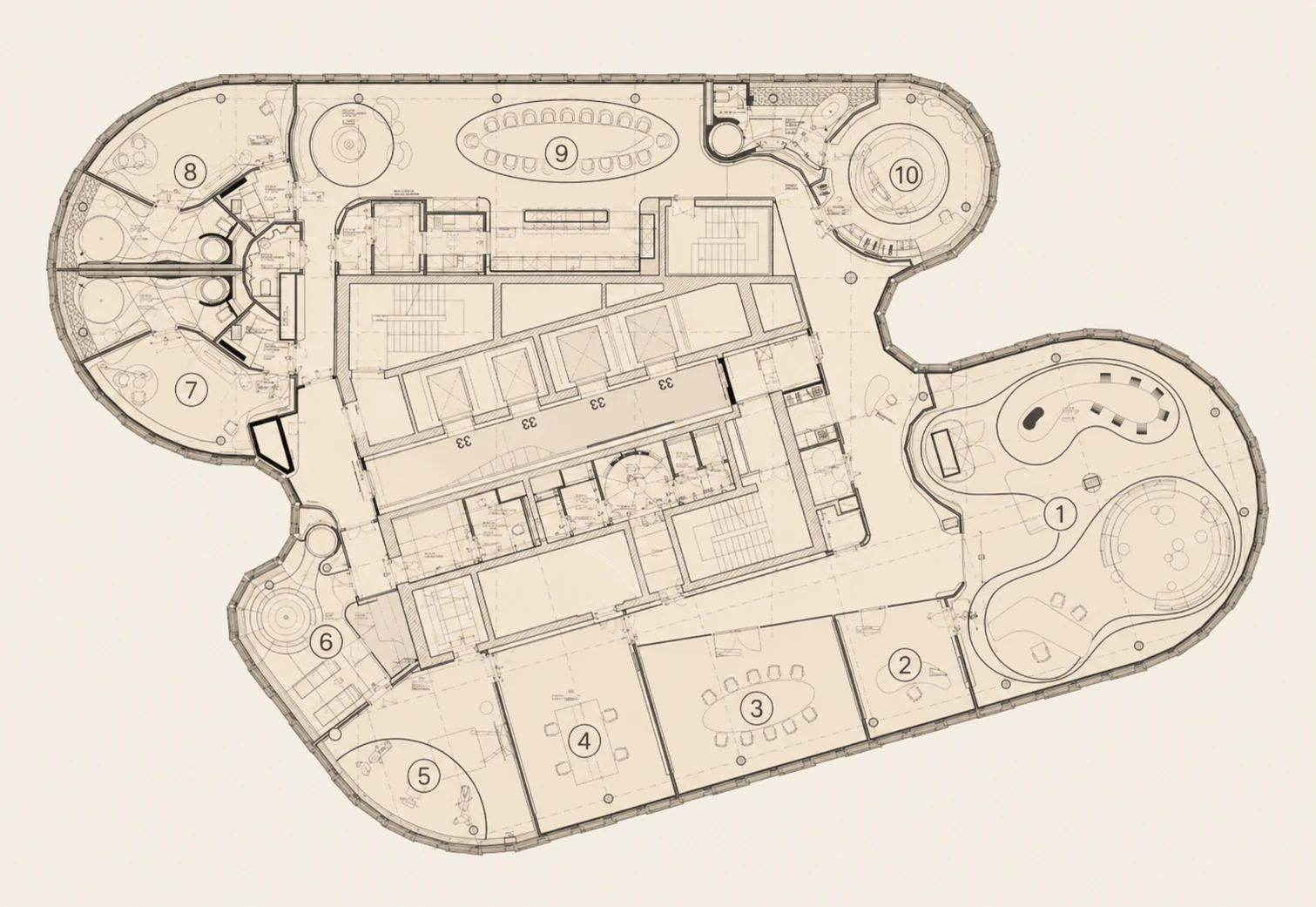 SPARK Sky Residence, floorplan, 33rd floor with numbered programme